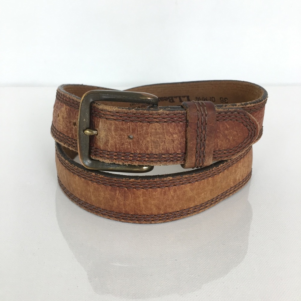 Vintage L.L. Bean Men’s Brown Leather Belt Distressed Western Cowboy Size 36